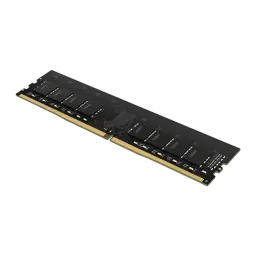 Lexar DDR4 16GB 3200MHz DIMM negro, vista trasera en ángulo: chips de memoria con logo Lexar y conector dorado