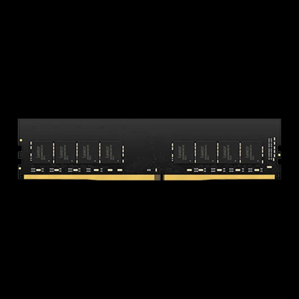 Lexar DDR4 16GB 3200MHz DIMM negro, vista frontal: PCB negro con chips y conector dorado