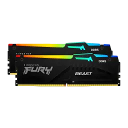 Kingston Fury Beast RGB DDR5 6000MHz 64GB noir, kit 2 modules: éclairage RGB multicolore sur dissipateur noir avec logo FURY
