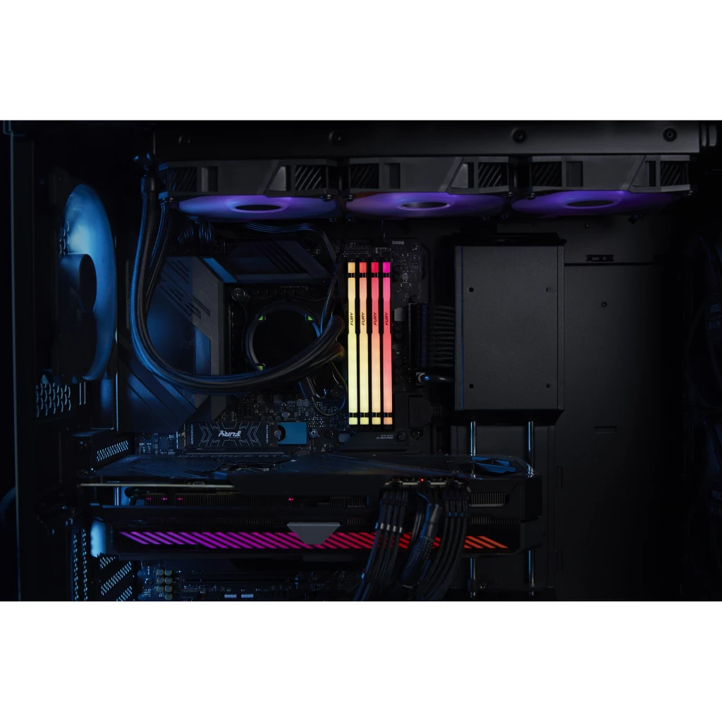 Kingston Fury Beast RGB DDR5 6000MHz 64GB preto, kit 2 módulos: iluminação RGB multicolor em dissipador preto com logo FURY - Item7