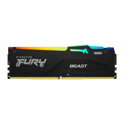 Kingston Fury Beast RGB DDR5 6000MHz 64GB noir, vue de face: dissipateur noir avec éclairage RGB multicolore sur le bord