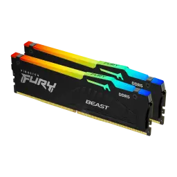 Kingston Fury Beast RGB DDR5 6000MHz 64GB noir, vue en perspective: kit 2 modules RAM avec éclairage RGB sur diffuseur