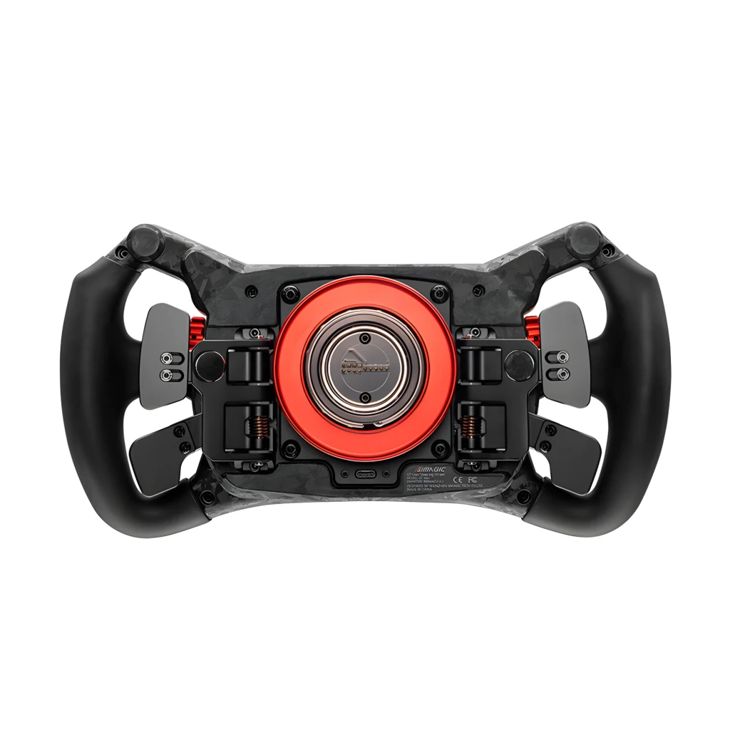 Simagic Volant GT Neo noir, vue de face: panneau carbone avec boutons RGB, encodeurs éclairés et barre de LEDs centrale - Ítem3