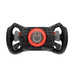 Simagic Volante GT Neo Preto, vista traseira: conector central vermelho, paddles e estrutura em carbono visíveis