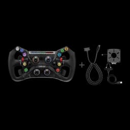 Simagic Volante GT Neo Preto, vista frontal com acessórios: volante com LEDs RGB, botoneira e suporte quick release incluídos