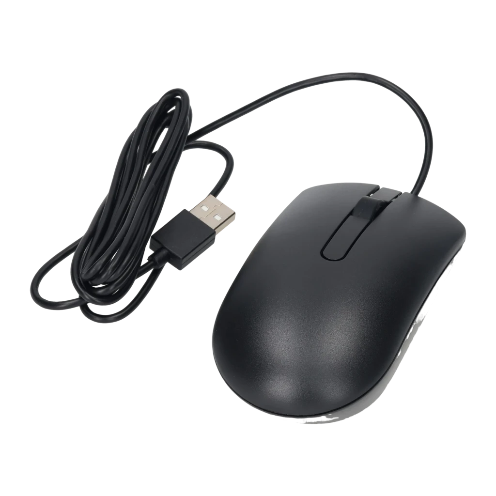 Dell Ratón MS116 1000DPI Óptico Negro, vista superior: cuerpo mate con rueda de scroll central y cable - Ítem4