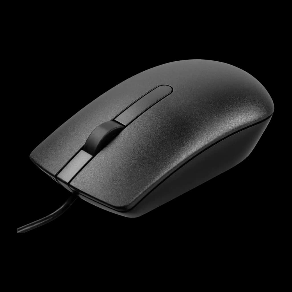 Dell Rato MS116 1000DPI Óptico Preto, vista lateral esquerda: perfil ergonómico e textura granulada do corpo