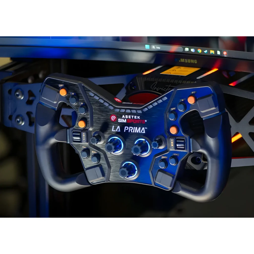 Asetek SimSports LMP Handle preto, vista frontal: par de punhos curvos com paletas e conectores metálicos - Item3
