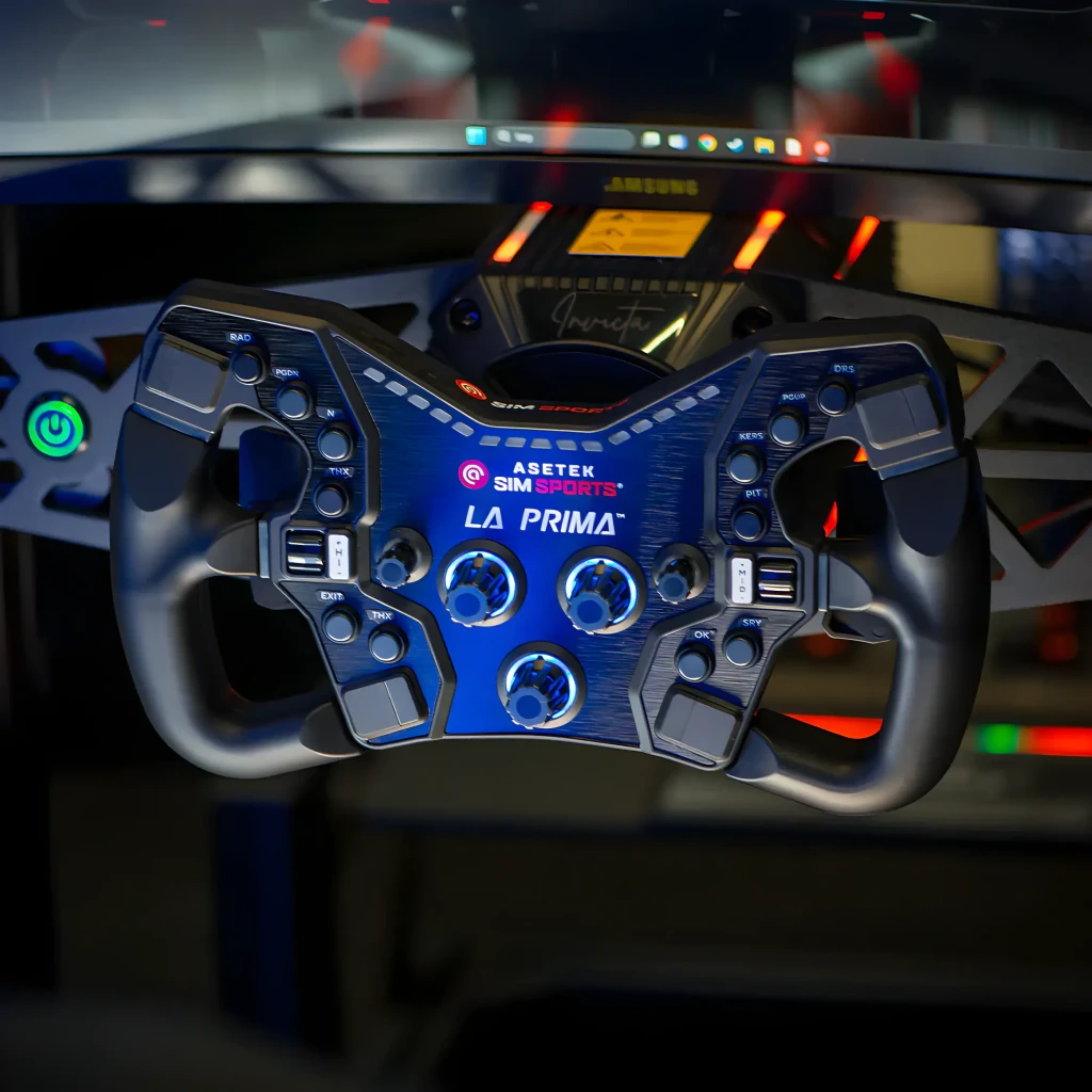 Asetek SimSports LMP Handle preto, vista frontal: par de punhos curvos com paletas e conectores metálicos - Item4
