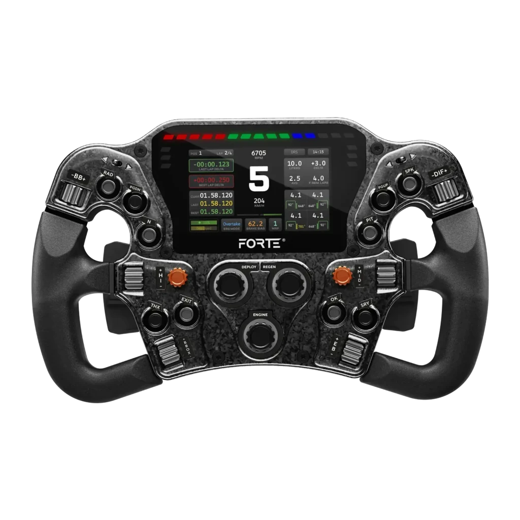 Asetek SimSports LMP Handle preto, vista frontal: par de punhos curvos com paletas e conectores metálicos - Item1