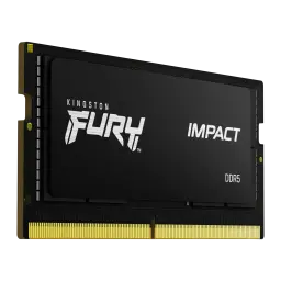 Kingston Fury Impact DDR5 64GB 4800MHz SO-DIMM or, vue latérale droite: texture du PCB noir et bord supérieur avec encoches