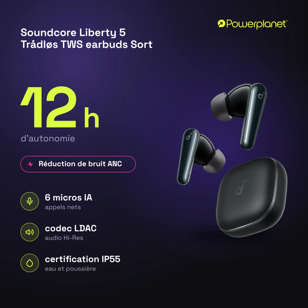 Soundcore Liberty 5 Trådløs TWS earbuds Sort noir - caractéristiques