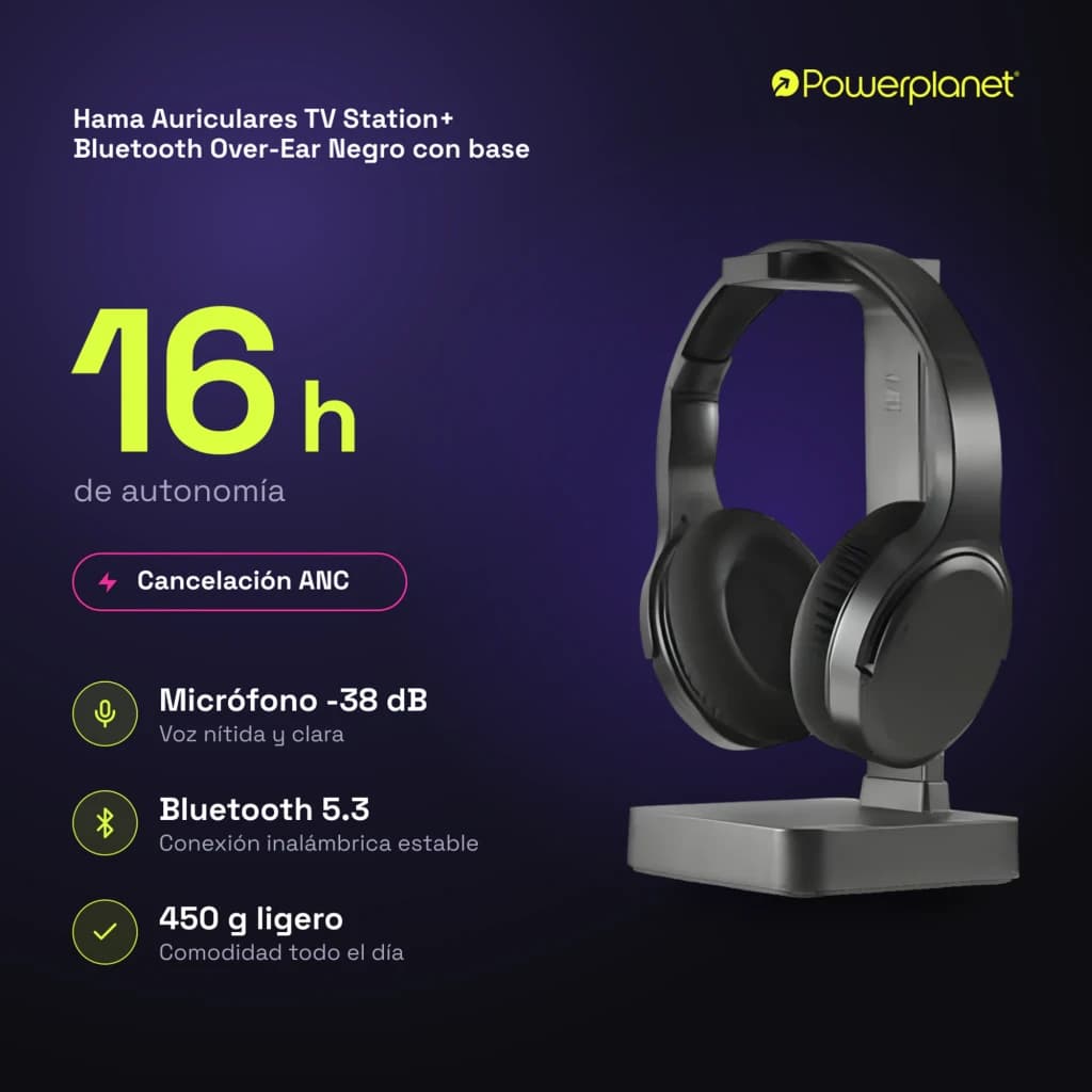Hama Auriculares TV Station+ Bluetooth Over-Ear Negro con base - características