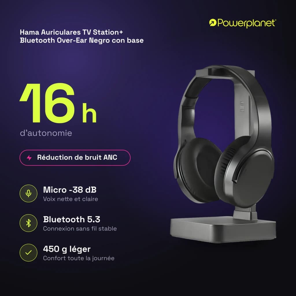 Hama Auriculares TV Station+ Bluetooth Over-Ear Negro con base - características