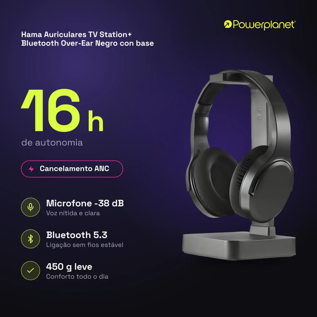 Hama Auriculares TV Station+ Bluetooth Over-Ear Negro con base - características