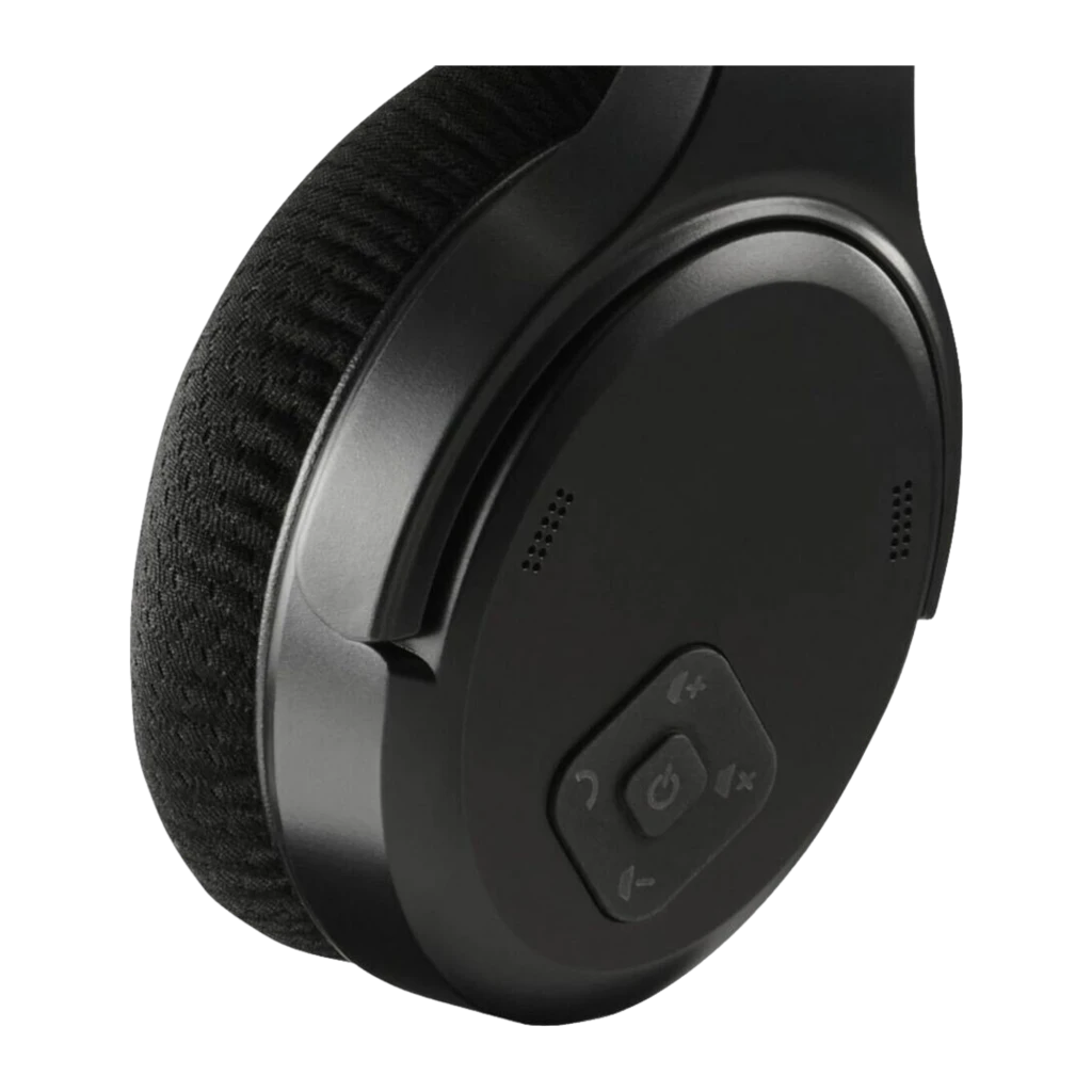 Hama Casque TV Station+ Bluetooth Over-Ear noir, vue latérale: casque sur base de charge, coussinets et arceau visibles - Ítem2