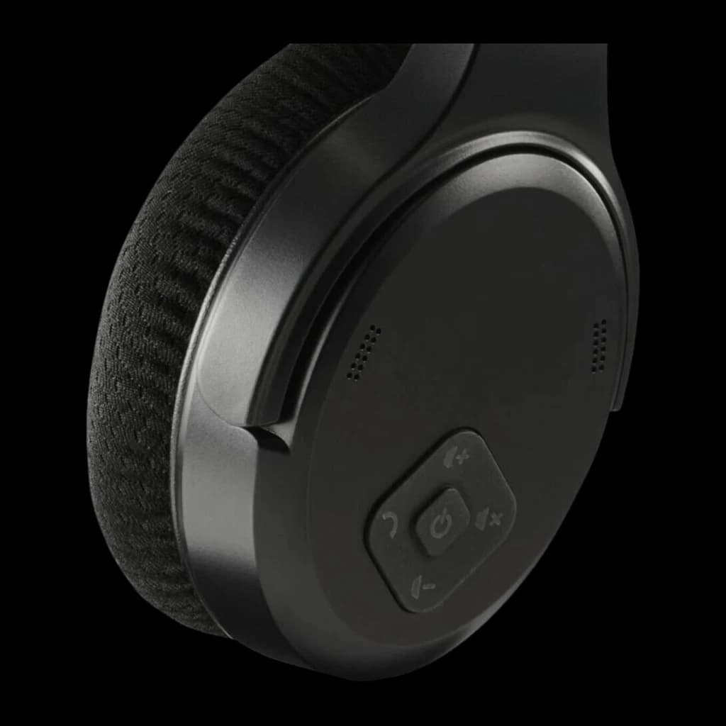Hama TV Station+ Bluetooth Over-Ear preto, detalhe: botões de controlo na cápsula direita com almofada de tecido visível