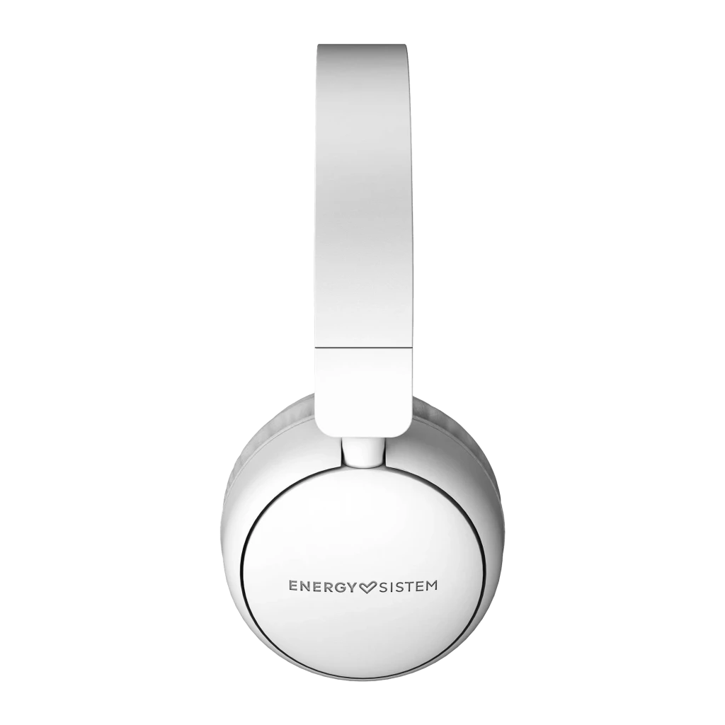 Energy Sistem FunVibe Blanco, vista lateral: auriculares diadema con logo en copa y cable jack visible - Ítem1