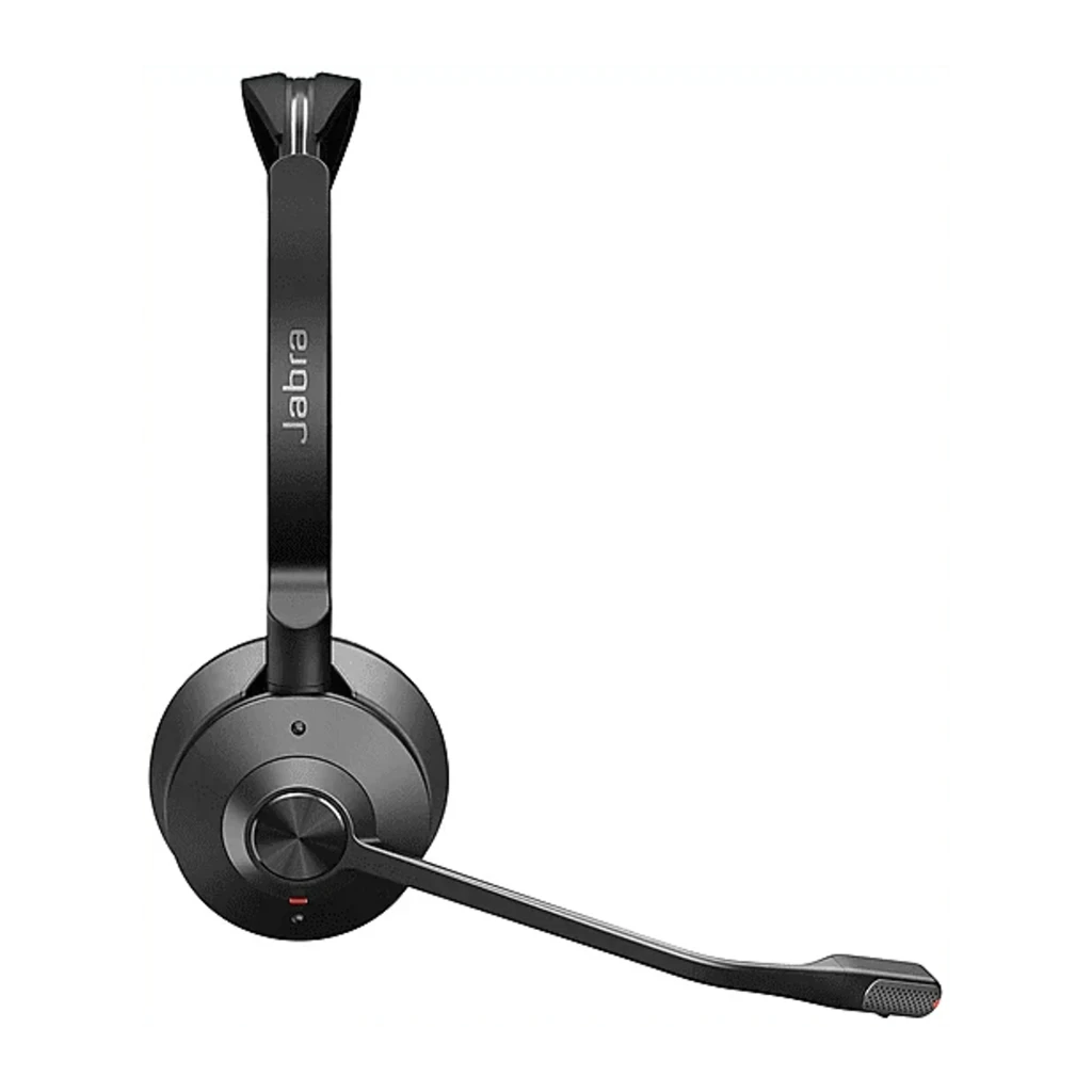 Jabra Engage SE Stereo UC Inalámbrico Negro, vista frontal en ángulo: diadema, dos auriculares y micrófono flexible - Ítem2