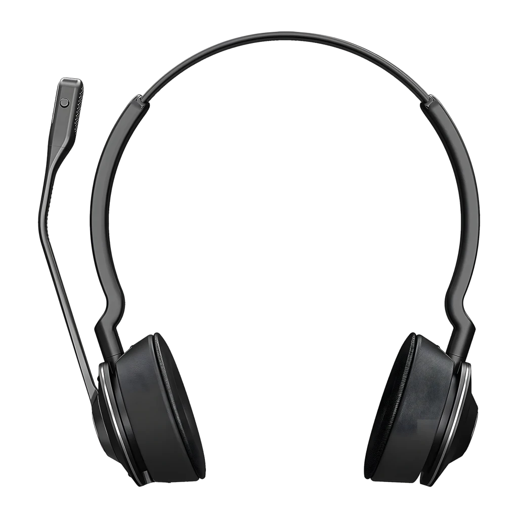 Jabra Engage SE Stereo UC Inalámbrico Negro, vista frontal en ángulo: diadema, dos auriculares y micrófono flexible - Ítem1