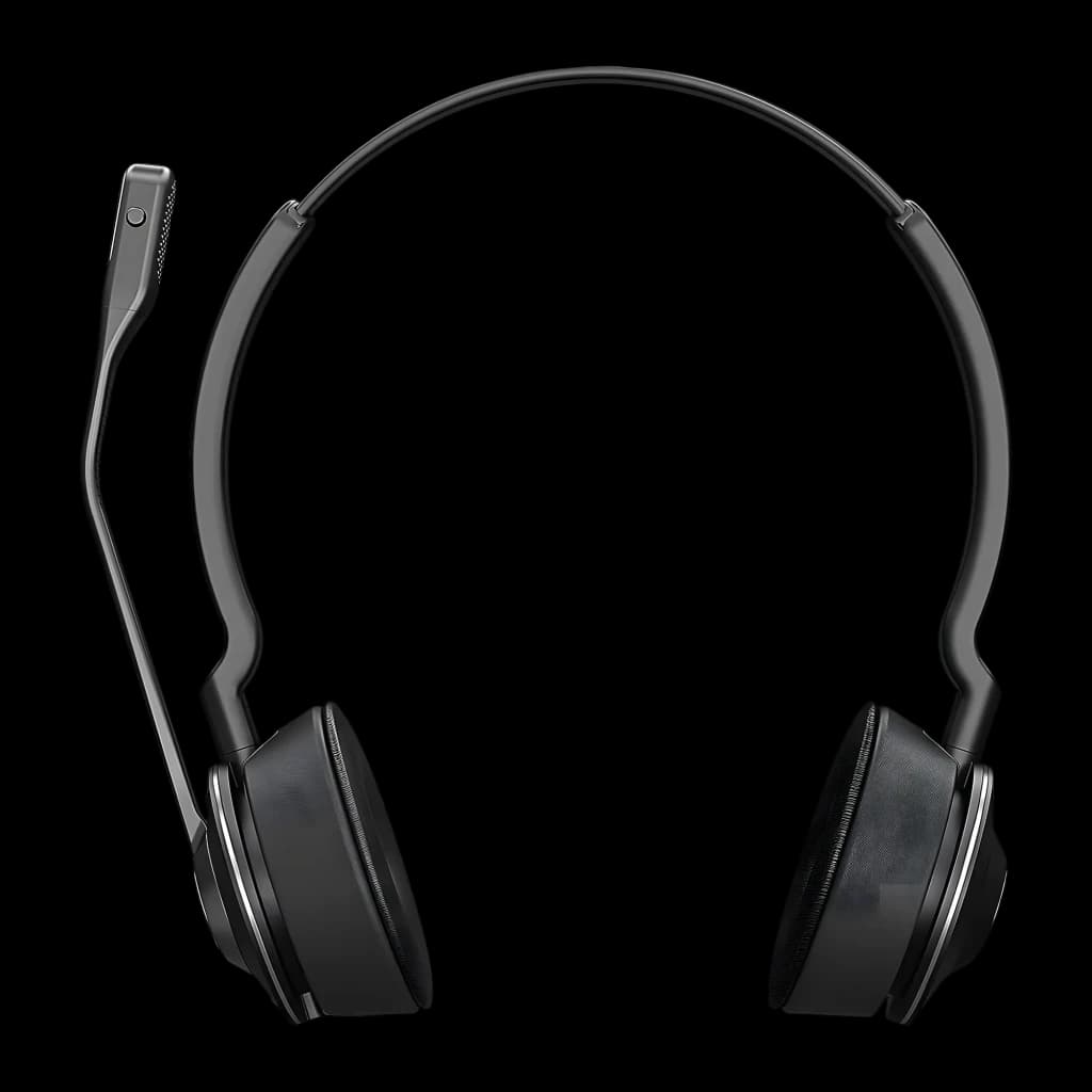 Jabra Engage SE Stereo UC Sans Fil noir, vue de face: casque biauriculaire avec microphone boom flexible et arceau ajustable
