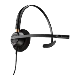 Poly HP EncorePro 510 Monaural preto, vista frontal-lateral: gancho auricular visível, haste de microfone estendida e