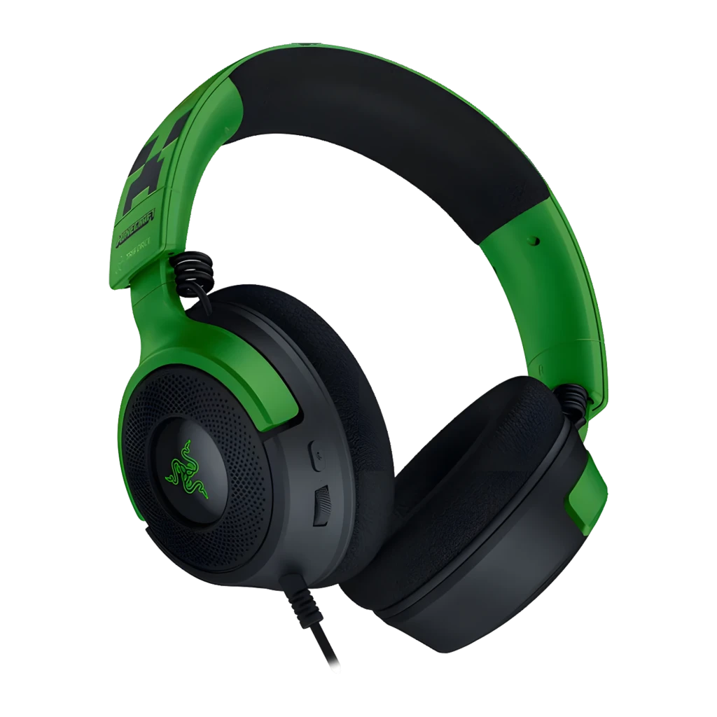 Razer Kraken V4 X Minecraft Edition Negro Verde, vista lateral: diadema con píxeles Creeper y micrófono flexible - Ítem2