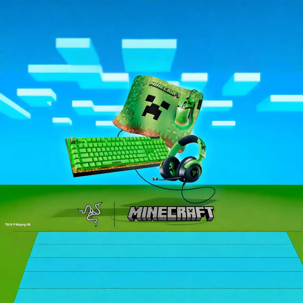 Razer Kraken V4 X Minecraft Edition Negro Verde, vista lateral: diadema con píxeles Creeper y micrófono flexible - Ítem4