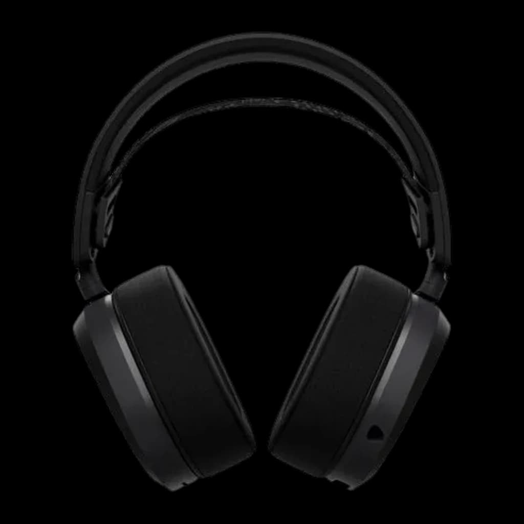 ASUS ROG Pelta Noir, vue de face: casque avec coussinets en tissu et arceau rembourré