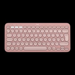 Logitech Teclado Pebble Keys 2 K380s Rosa, vista superior: teclas redondas, disposição espanhola e botões multidispositivo