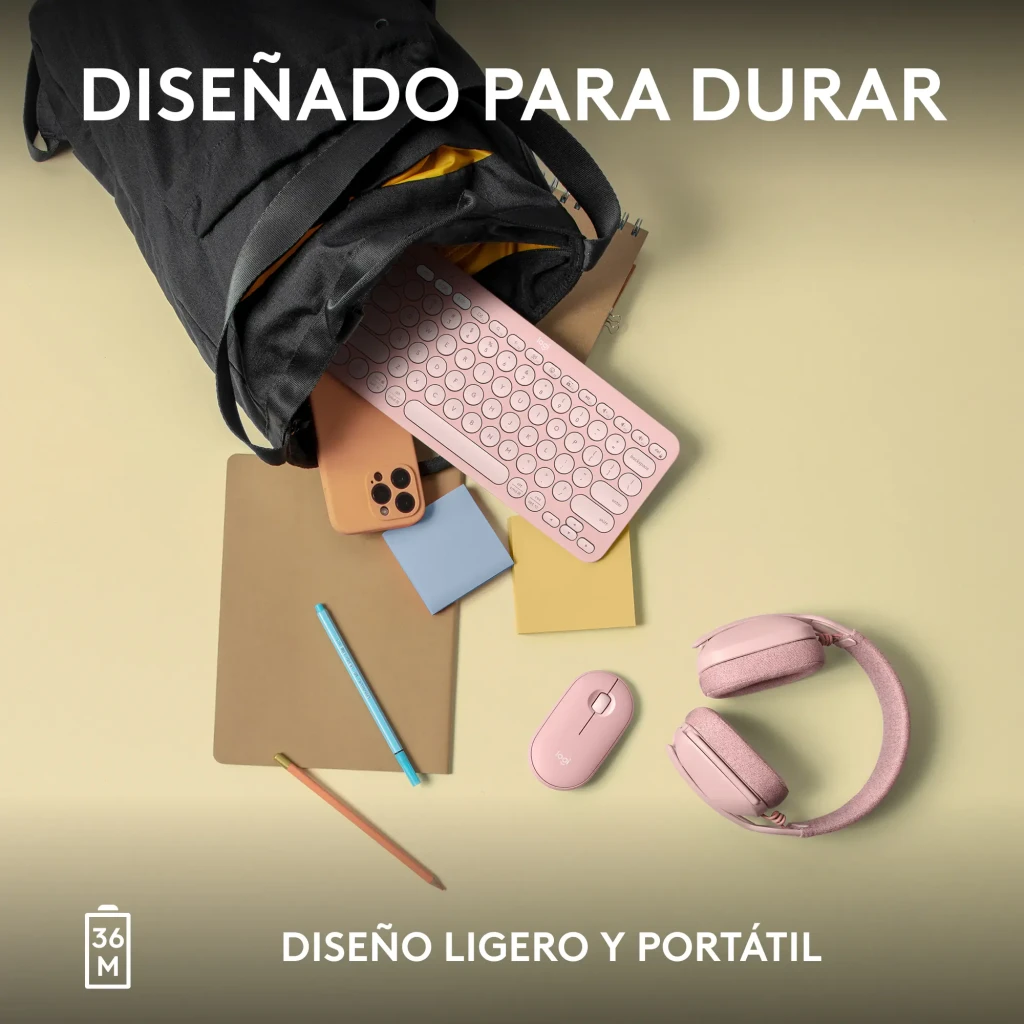 Logitech Teclado Pebble Keys 2 K380s Rosa, vista superior: teclas redondas, distribución española y botones multidispositivo - Ítem4