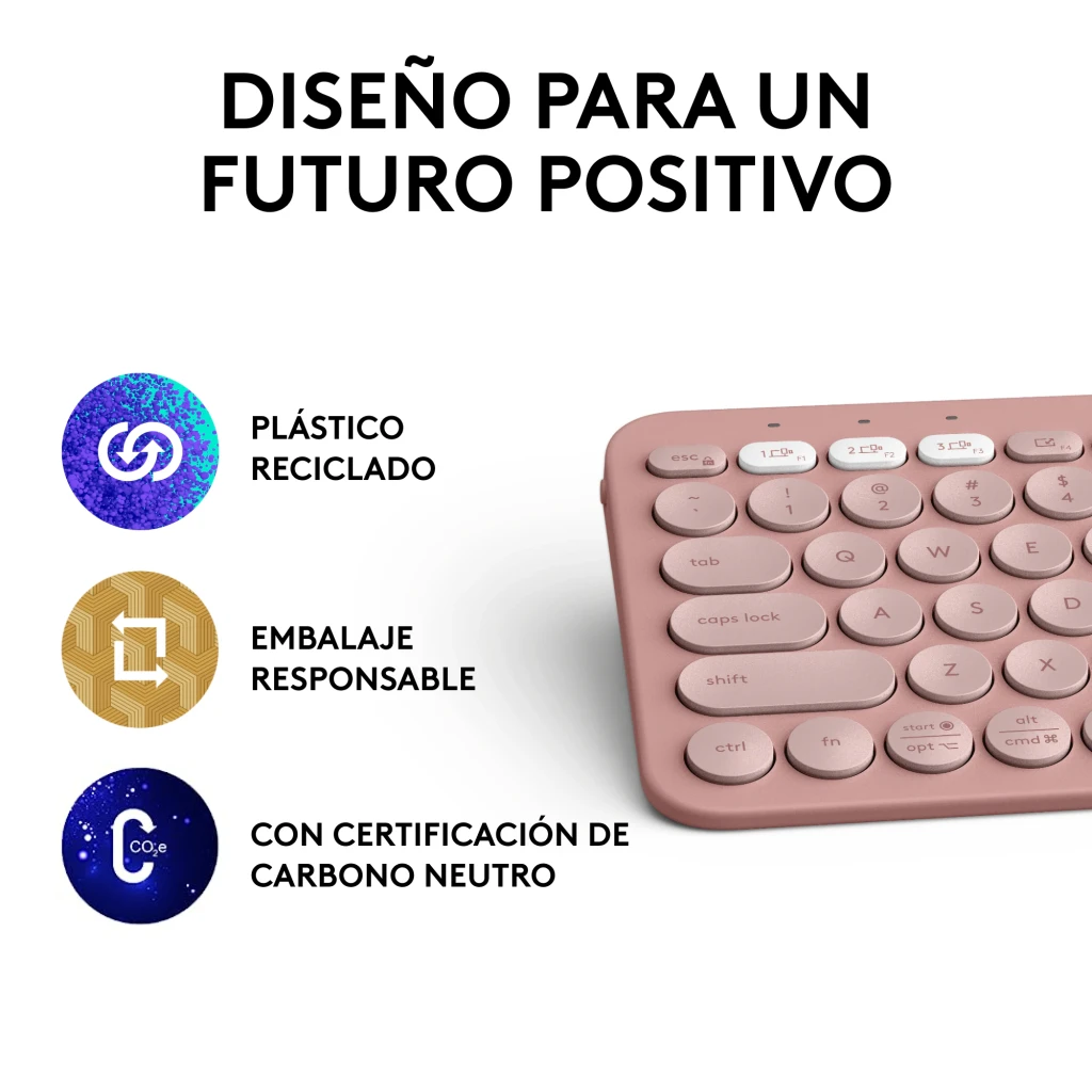 Logitech Teclado Pebble Keys 2 K380s Rosa, vista superior: teclas redondas, distribución española y botones multidispositivo - Ítem9