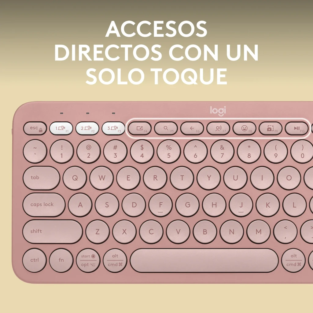 Logitech Teclado Pebble Keys 2 K380s Rosa, vista superior: teclas redondas, distribución española y botones multidispositivo - Ítem10