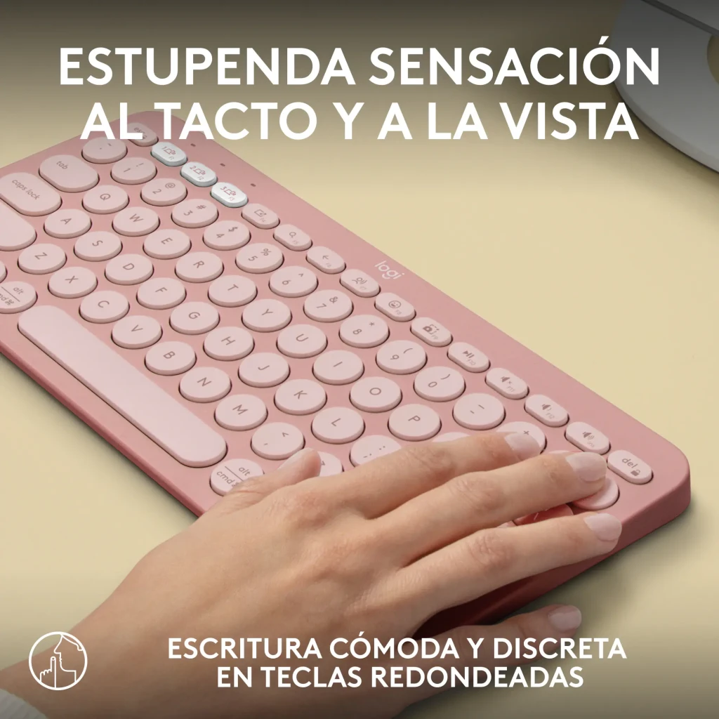 Logitech Teclado Pebble Keys 2 K380s Rosa, vista superior: teclas redondas, distribución española y botones multidispositivo - Ítem11