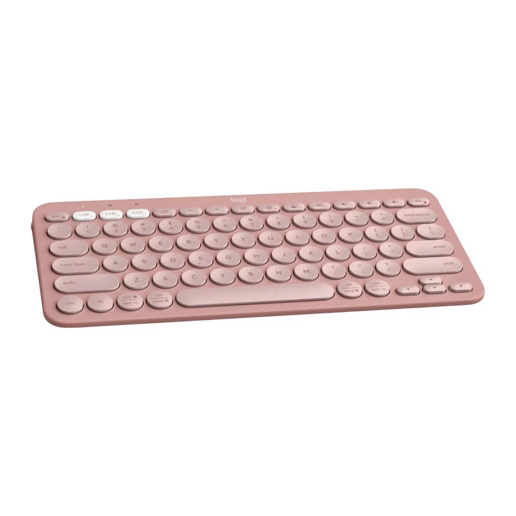 Logitech Teclado Pebble Keys 2 K380s Rosa, vista superior: teclas redondas, distribución española y botones multidispositivo - Ítem1