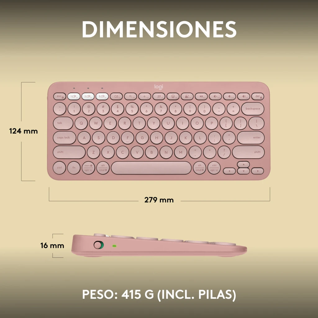 Logitech Teclado Pebble Keys 2 K380s Rosa, vista superior: teclas redondas, distribución española y botones multidispositivo - Ítem12