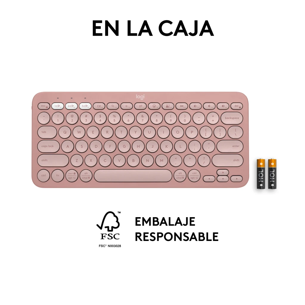 Logitech Teclado Pebble Keys 2 K380s Rosa, vista superior: teclas redondas, distribución española y botones multidispositivo - Ítem13
