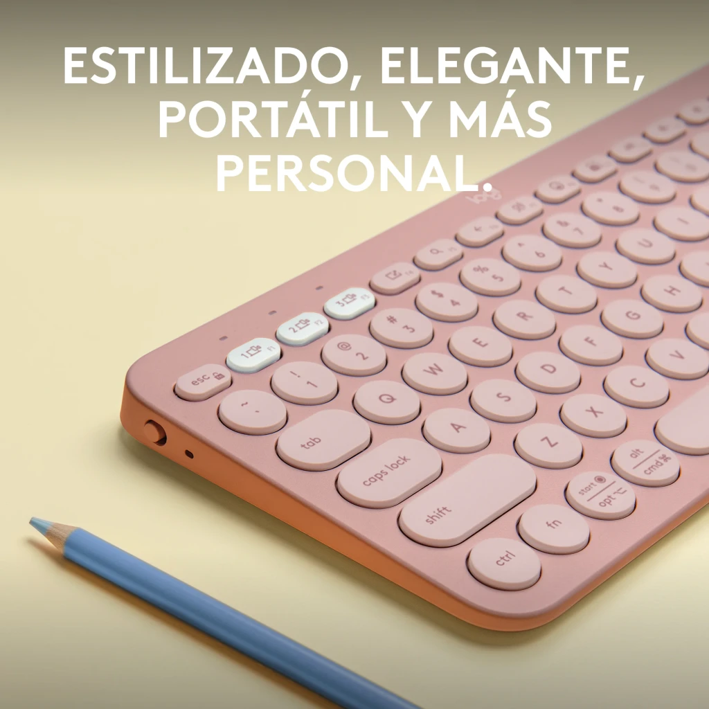 Logitech Teclado Pebble Keys 2 K380s Rosa, vista superior: teclas redondas, distribución española y botones multidispositivo - Ítem6