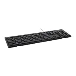 Dell Teclado KB216 QuietKey USB Negro, ángulo frontal izquierdo elevado: teclas QWERTY legibles, teclas azules destacadas y