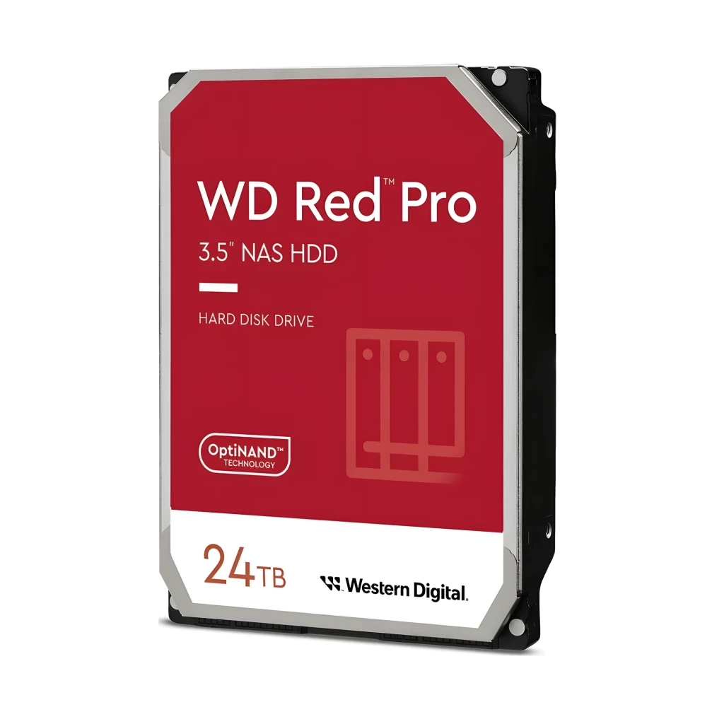 WD Red Pro WD241KFGX 24TB rojo, vista frontal: etiqueta roja con logo, capacidad 24TB y tecnología OptiNAND - Ítem2