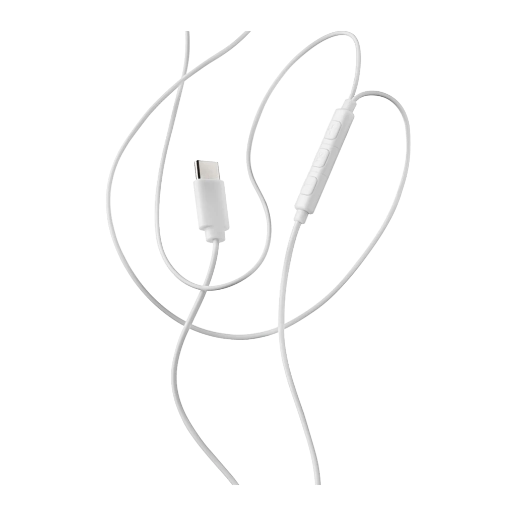 NGS Cross Step USB Tipo C Blanco, vista desglosada: auriculares in-ear blancos, mando con botones y conector USB-C visibles - Ítem2