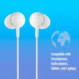 NGS Écouteurs Cross Step USB Type C Blanc, vue avant: deux écouteurs blancs avec logo NGS et câble, compatibilité appareils