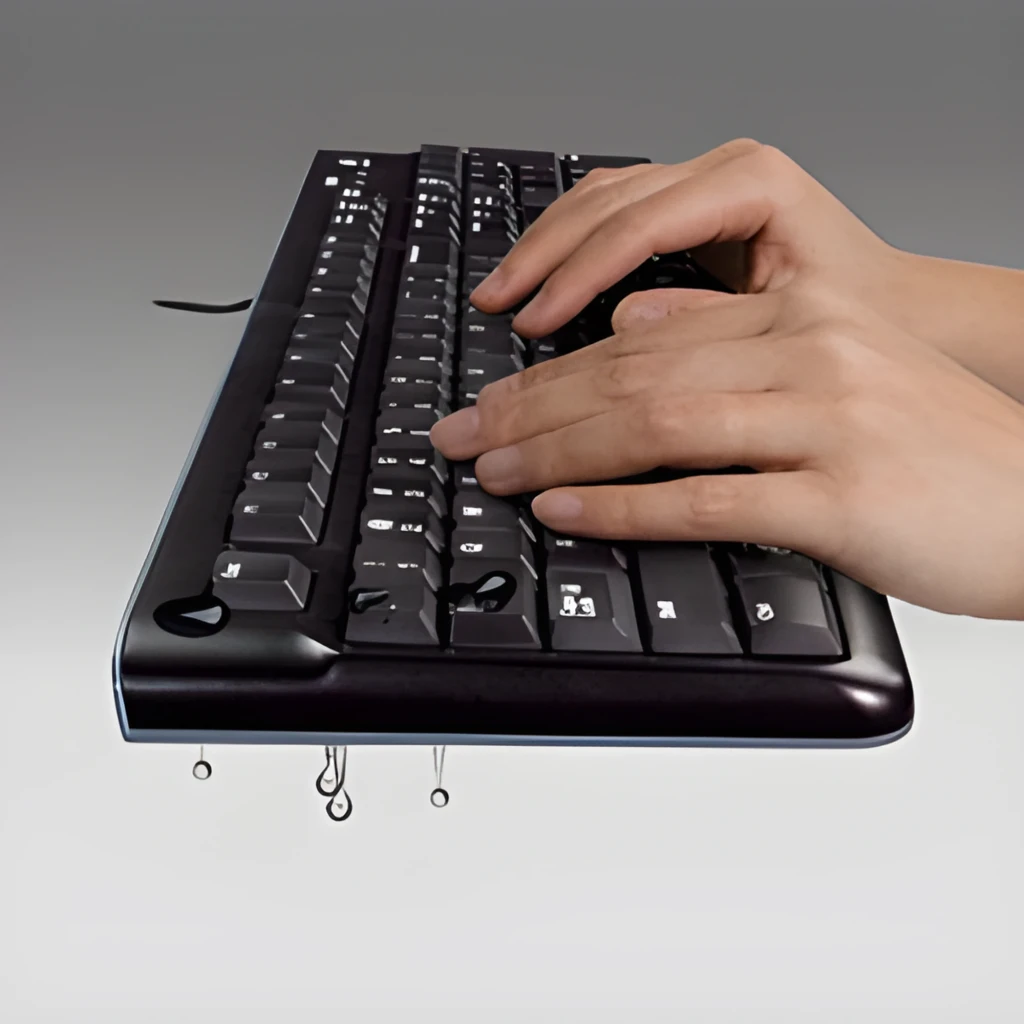 Logitech Teclado K120 USB QWERTY negro, vista en perspectiva: teclado completo con cable USB y teclado numérico lateral - Ítem5