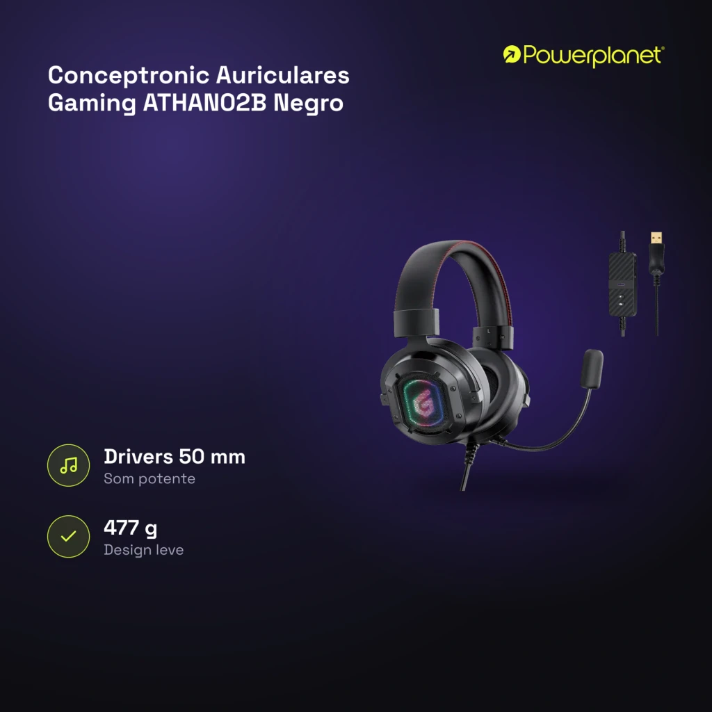 Conceptronic ATHAN02B negro, kit completo: auriculares con iluminación RGB en copa y controlador USB en cable - Ítem6