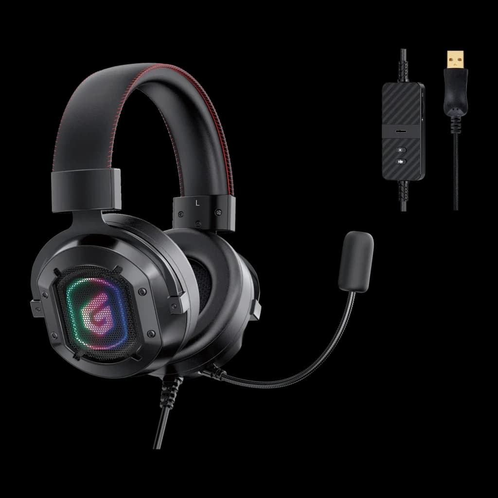 Conceptronic ATHAN02B negro, kit completo: auriculares con iluminación RGB en copa y controlador USB en cable