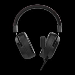 Conceptronic ATHAN02B negro, vista frontal: auriculares gaming con diadema costura roja y micrófono flexible