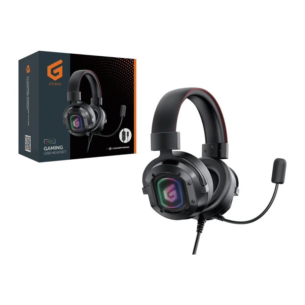 Conceptronic ATHAN02B negro, kit completo: auriculares con iluminación RGB en copa y controlador USB en cable - Ítem4
