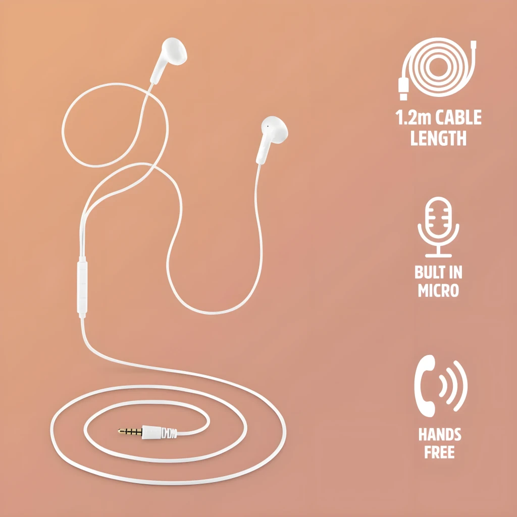 NGS Auriculares Cross Flip Jack 3.5 Blanco, vista frontal: dos auriculares in-ear blancos, mando con 3 botones y jack 3.5mm - Ítem5