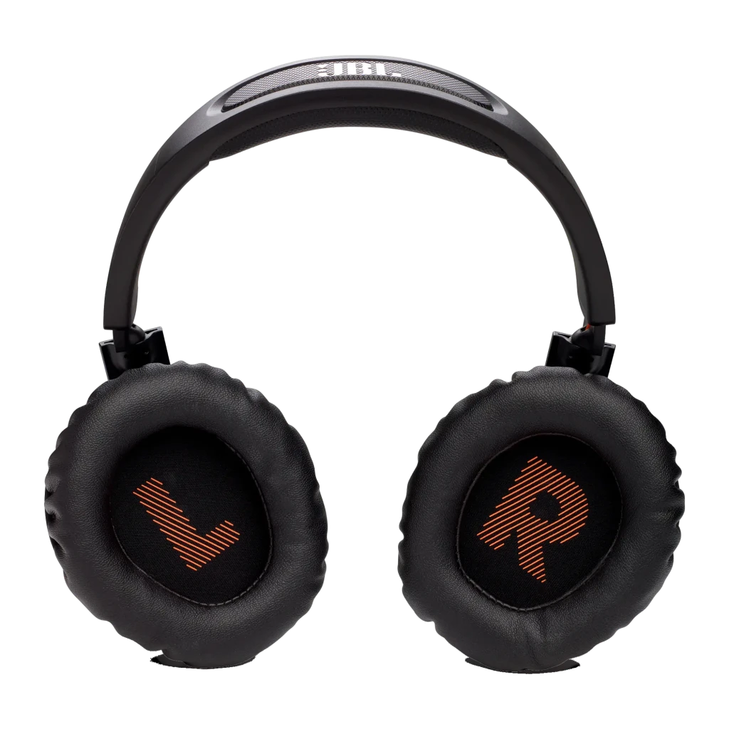 JBL Auriculares Gaming Quantum 350 Wireless negro, vista en ángulo: logo JBL en copa, micrófono boom desplegado sin botones - Ítem7