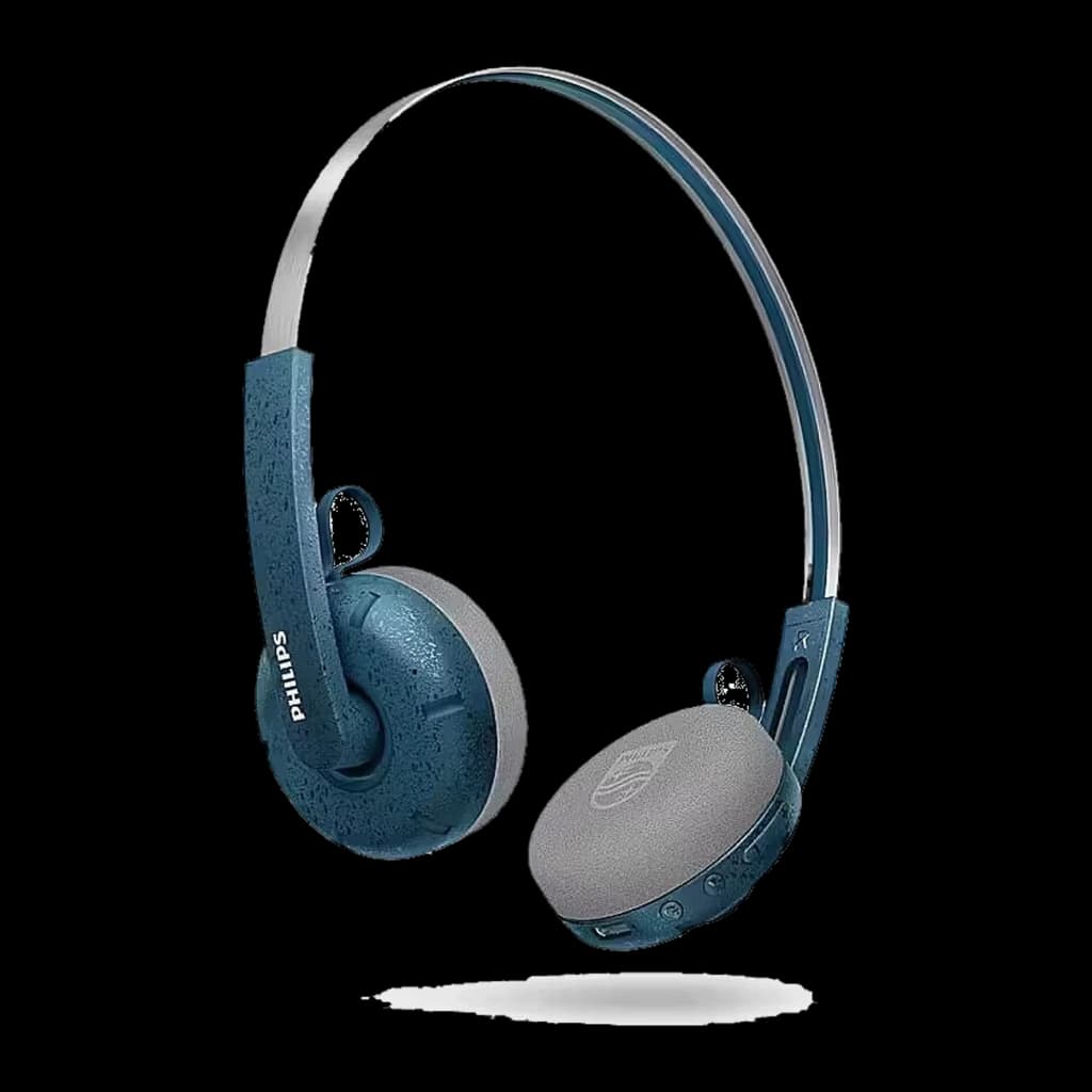 Philips TAH2000TL 2000 Series bleu, vue arrière en angle: dos du coussin gris avec logo et boutons de contrôle visibles